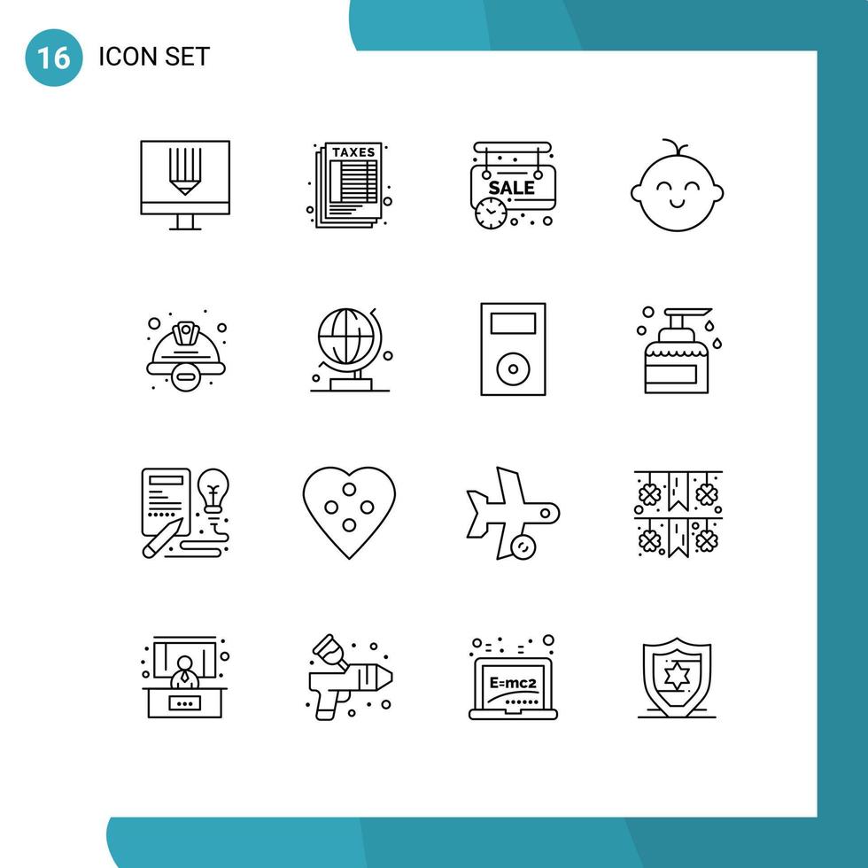 Set of 16 Vector Outlines on Grid for construction newborn tax child online shop Editable Vector Design Elements