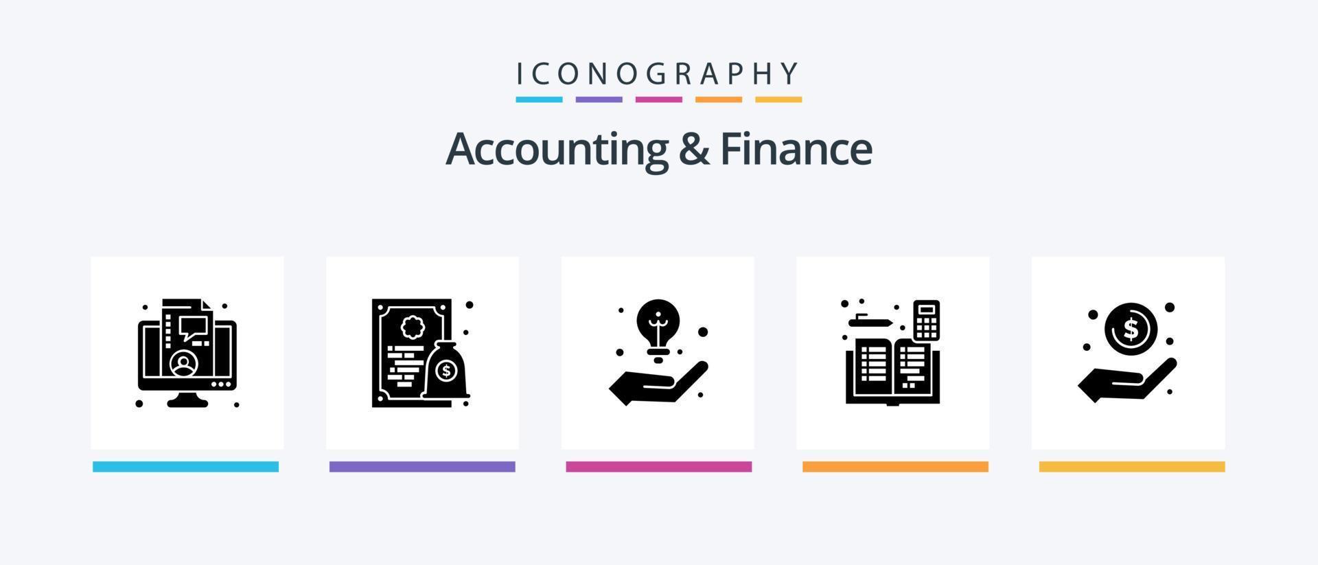 Accounting And Finance Glyph 5 Icon Pack Including cash. accounts. business. mathematics. accounting. Creative Icons Design vector