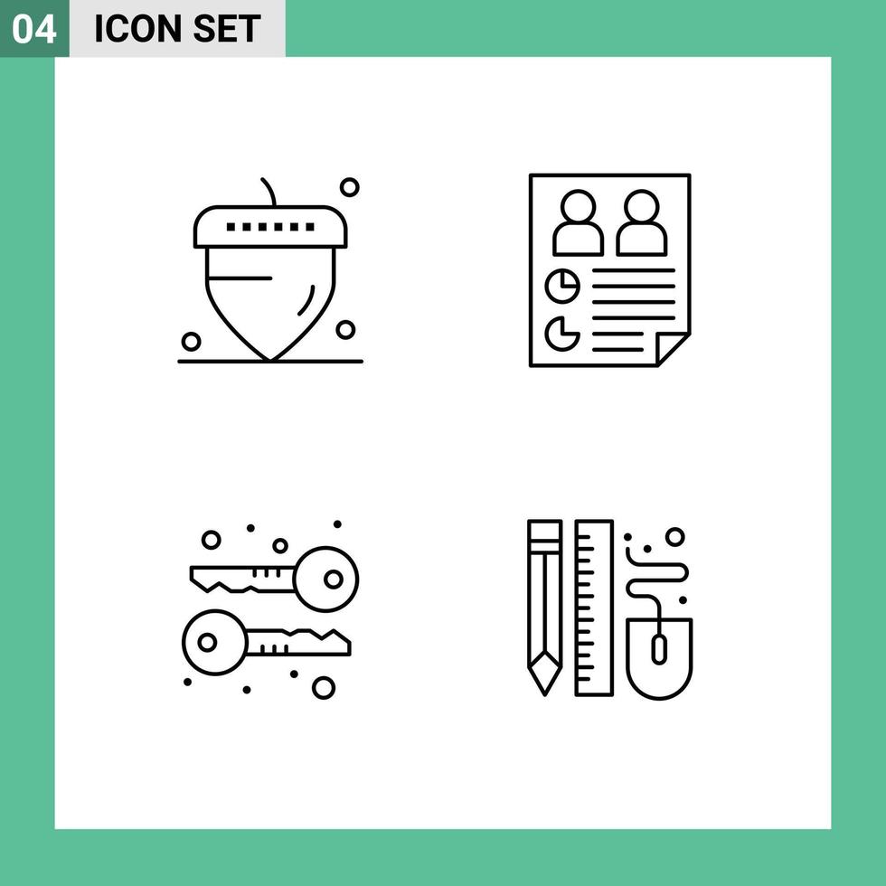 User Interface Pack of 4 Basic Filledline Flat Colors of acorn keys data report drawing Editable Vector Design Elements