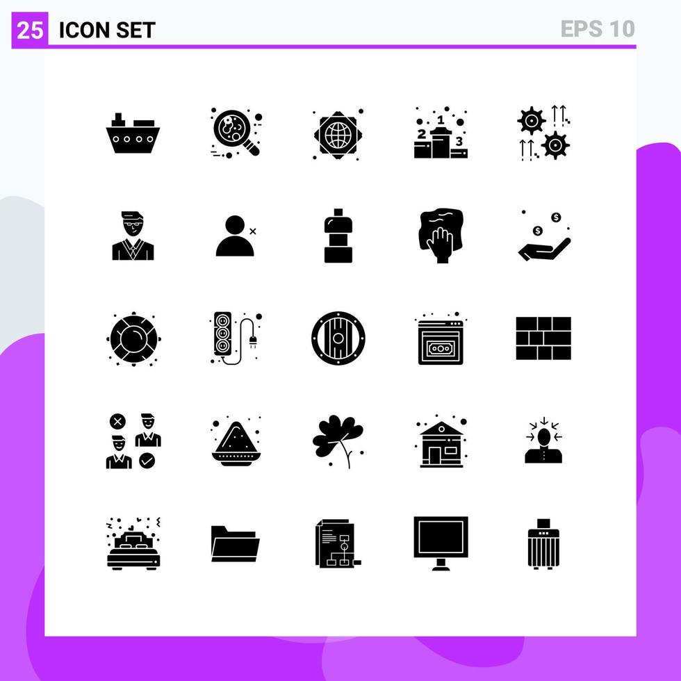 25 Thematic Vector Solid Glyphs and Editable Symbols of cog setting red success achievement Editable Vector Design Elements