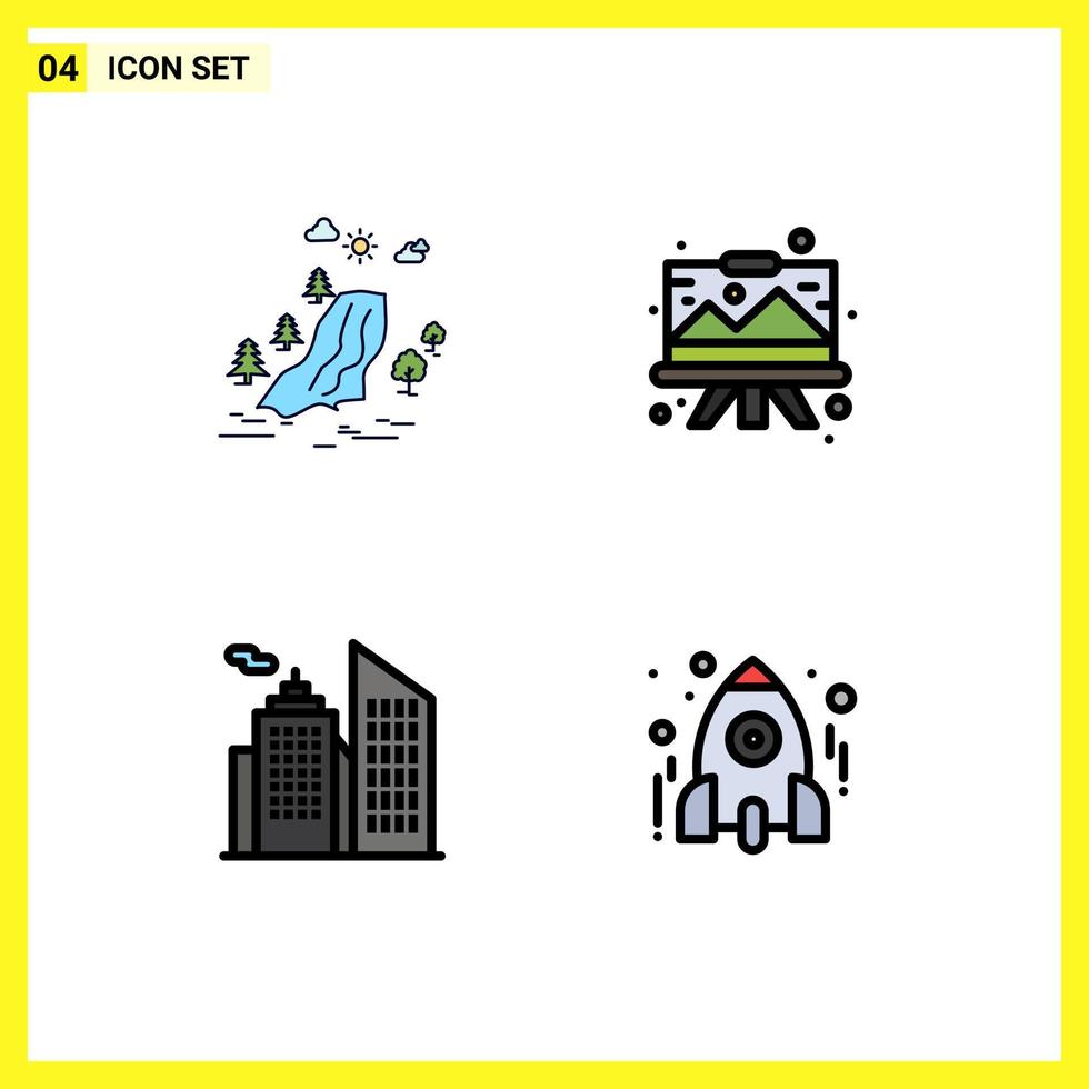 4 Creative Icons Modern Signs and Symbols of waterfall painting clouds drawing business Editable Vector Design Elements