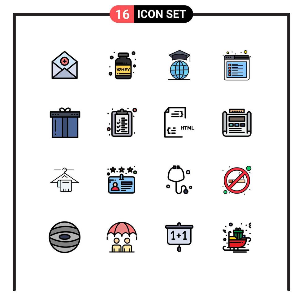 16 concepto de línea rellena de color plano para sitios web móviles y aplicaciones navegador de peso de Internet web elementos de diseño de vectores creativos editables en línea
