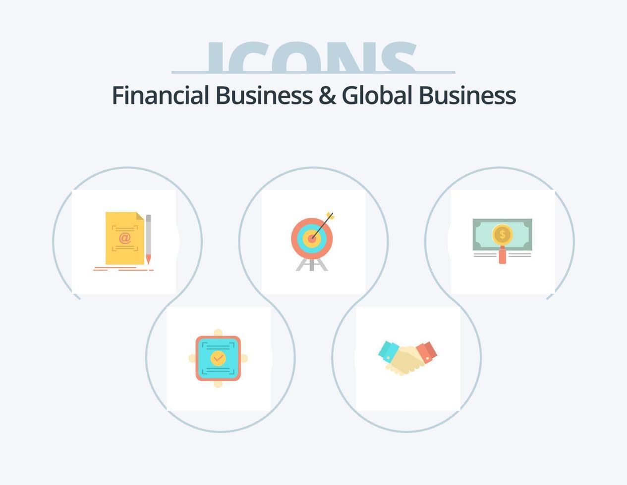negocios financieros y negocios globales paquete de iconos planos 5 diseño de iconos. junta. tiro al arco. pareja. objetivo. correo vector