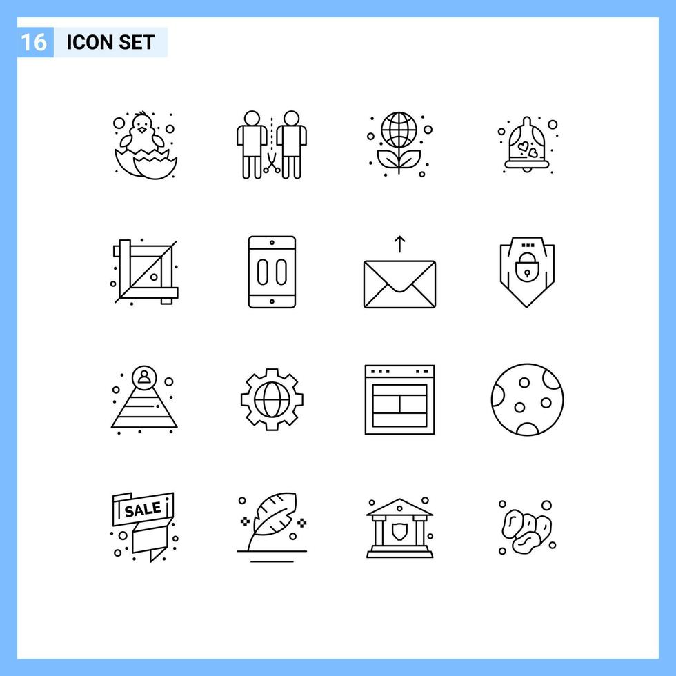 Set of 16 Modern UI Icons Symbols Signs for crop wedding shared love science Editable Vector Design Elements