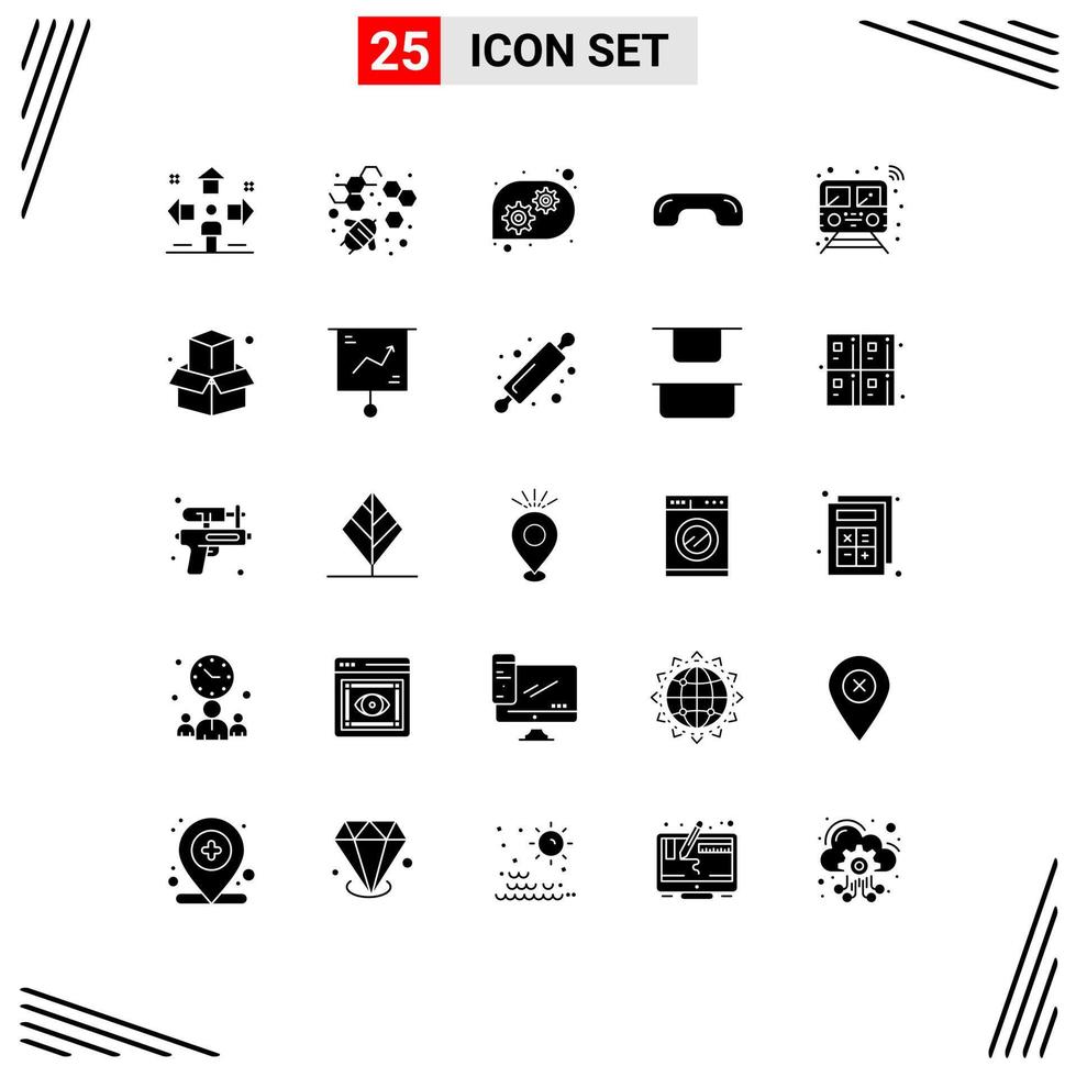 Universal Icon Symbols Group of 25 Modern Solid Glyphs of public up gear phone hang Editable Vector Design Elements