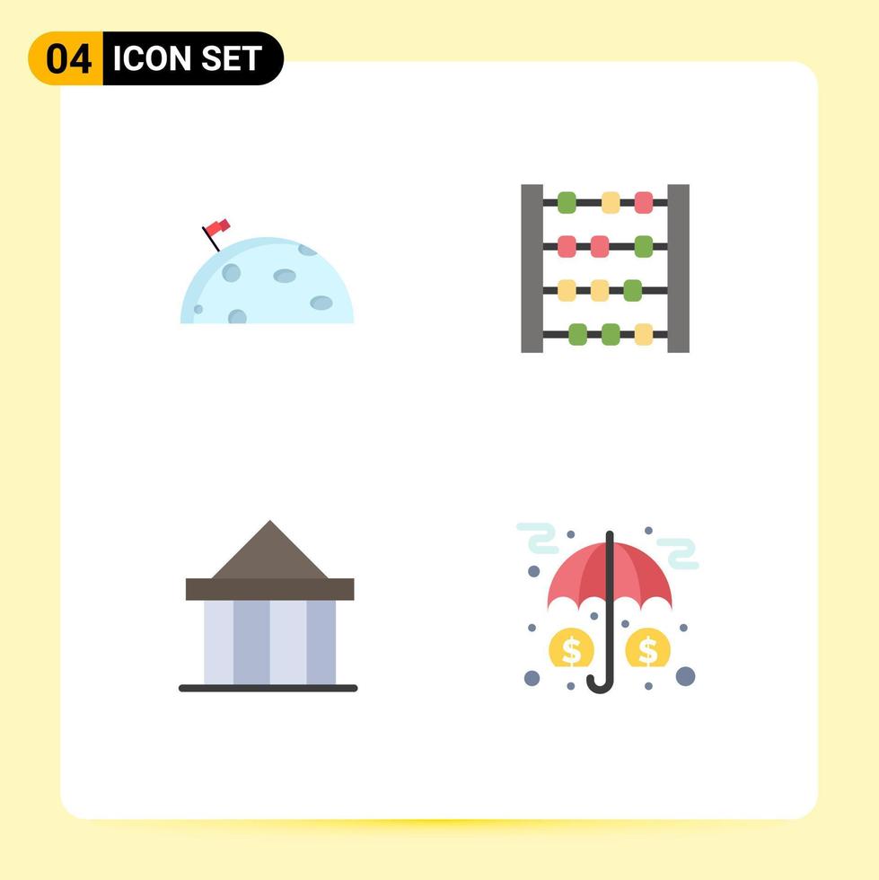 Mobile Interface Flat Icon Set of 4 Pictograms of planet citadel flag counter court Editable Vector Design Elements