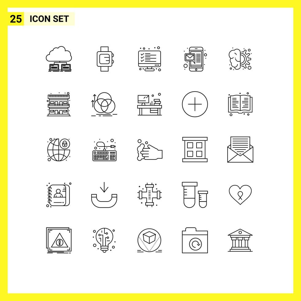 Modern Set of 25 Lines Pictograph of design mobile checklist massage result Editable Vector Design Elements