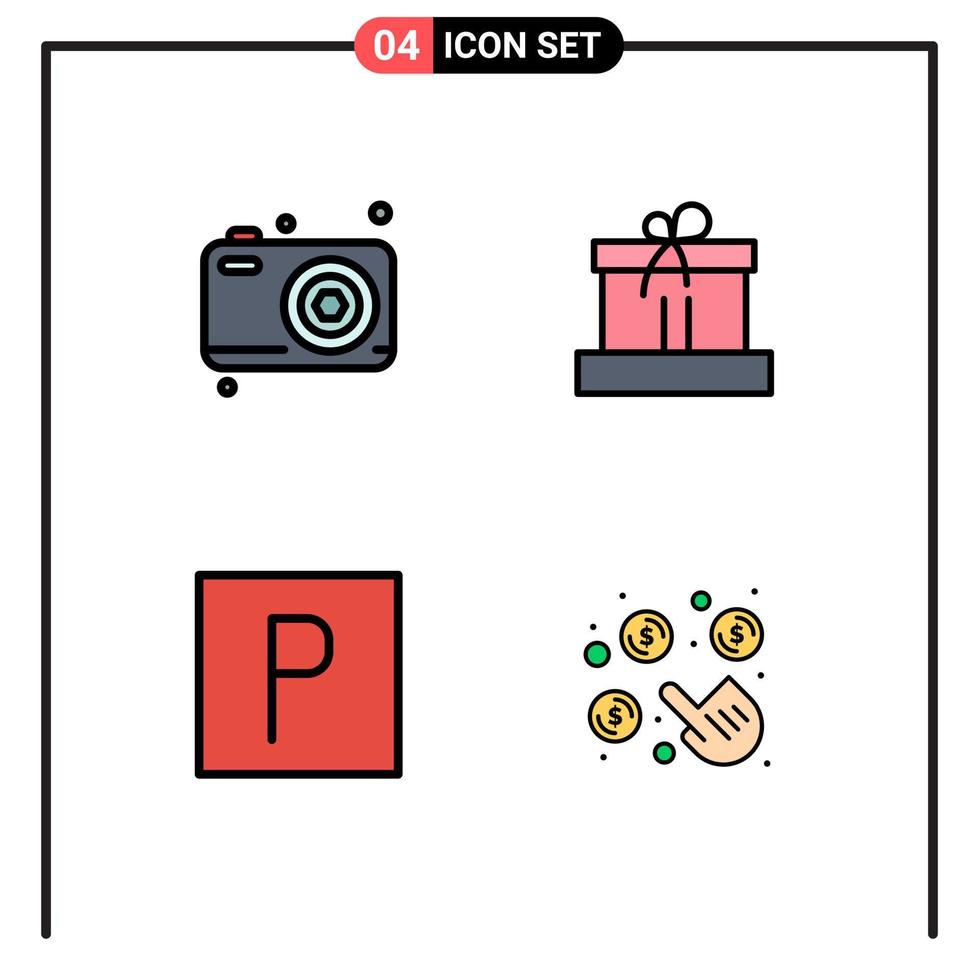 Filledline Flat Color Pack of 4 Universal Symbols of dad parking camera easter click Editable Vector Design Elements