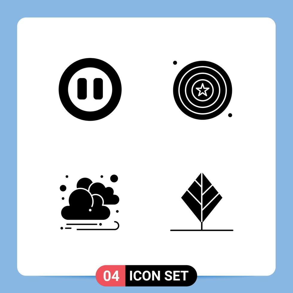 Mobile Interface Solid Glyph Set of 4 Pictograms of controls sun celebration shield leaf Editable Vector Design Elements