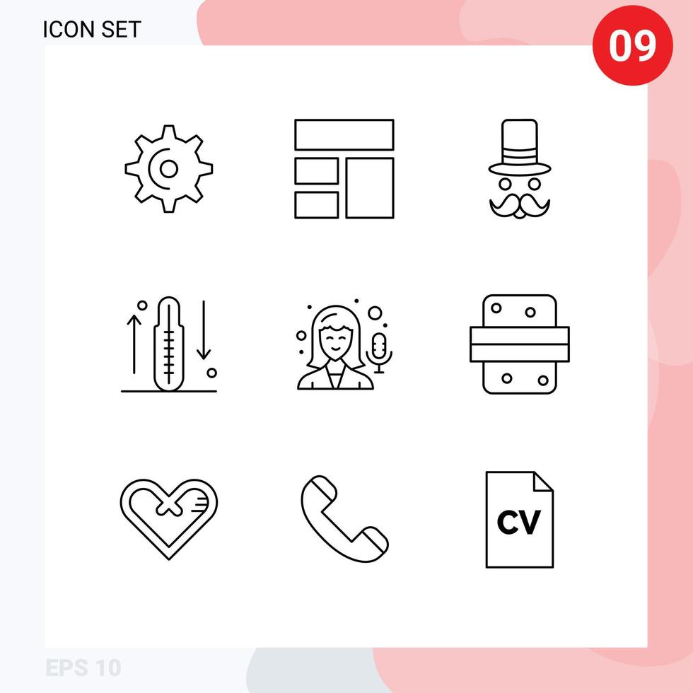 9 Universal Outline Signs Symbols of increase fitness moustache drop hat Editable Vector Design Elements