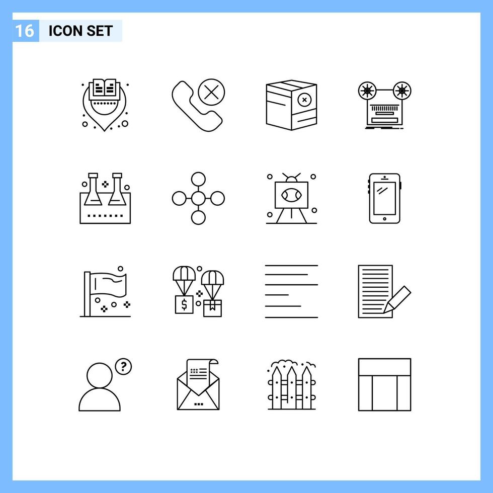 Group of 16 Outlines Signs and Symbols for tape recording remove record no Editable Vector Design Elements