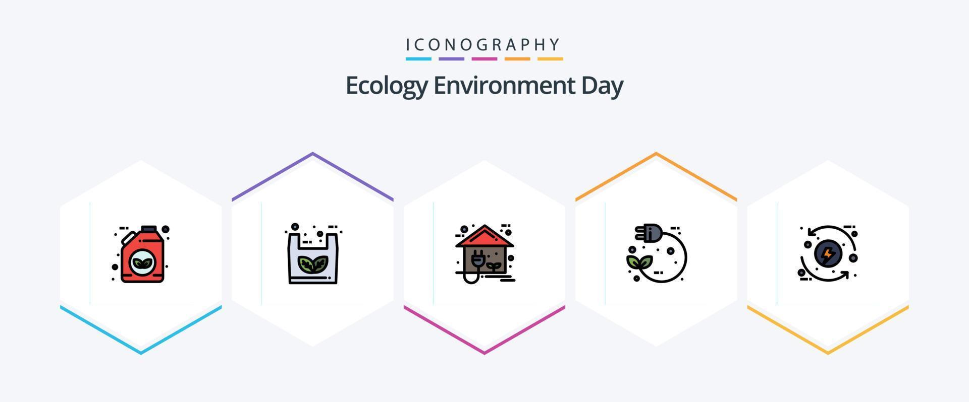 Ecology 25 FilledLine icon pack including pull. plug. eco. electric. power vector