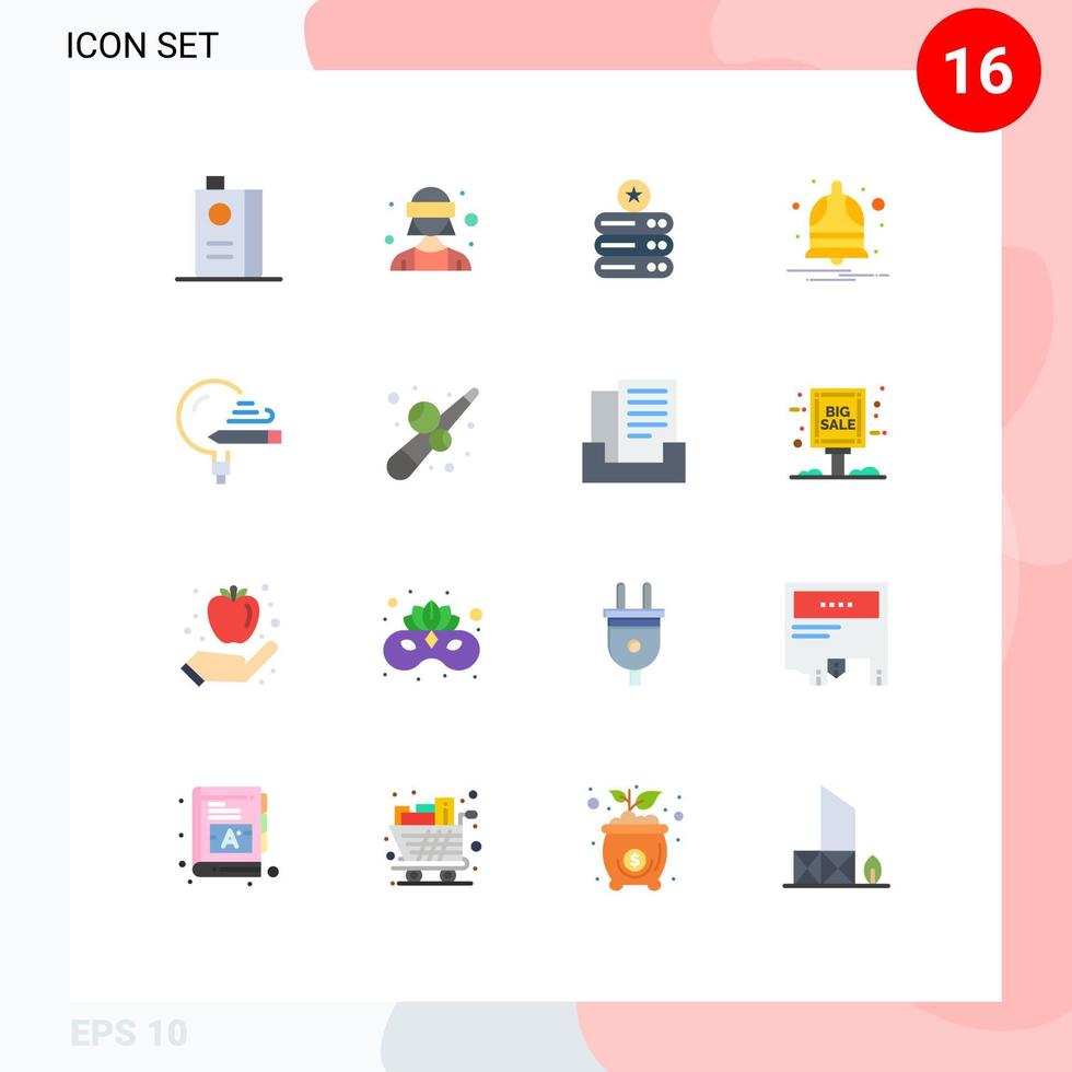 paquete de color plano de 16 símbolos universales de educación notificar anteojos vr almacenamiento de notificaciones paquete editable de elementos de diseño de vectores creativos