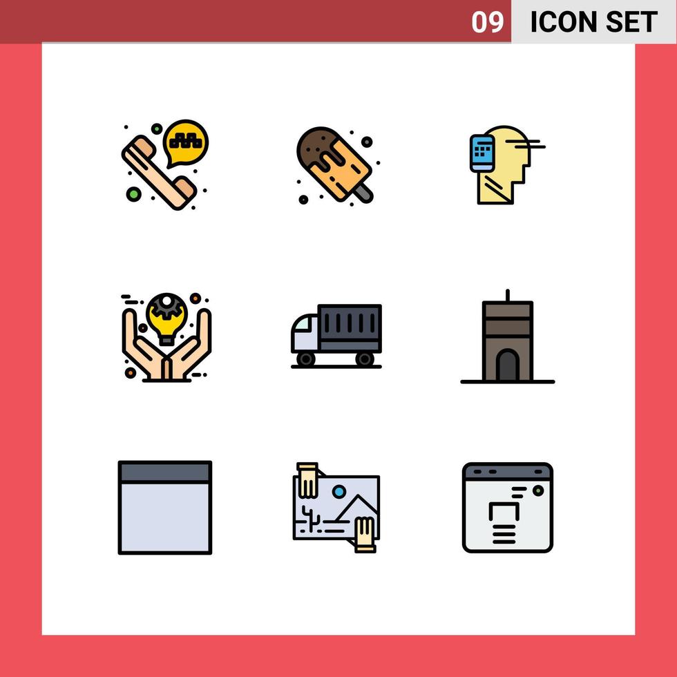 Filledline Flat Color Pack of 9 Universal Symbols of ideas management communication defining mobility Editable Vector Design Elements