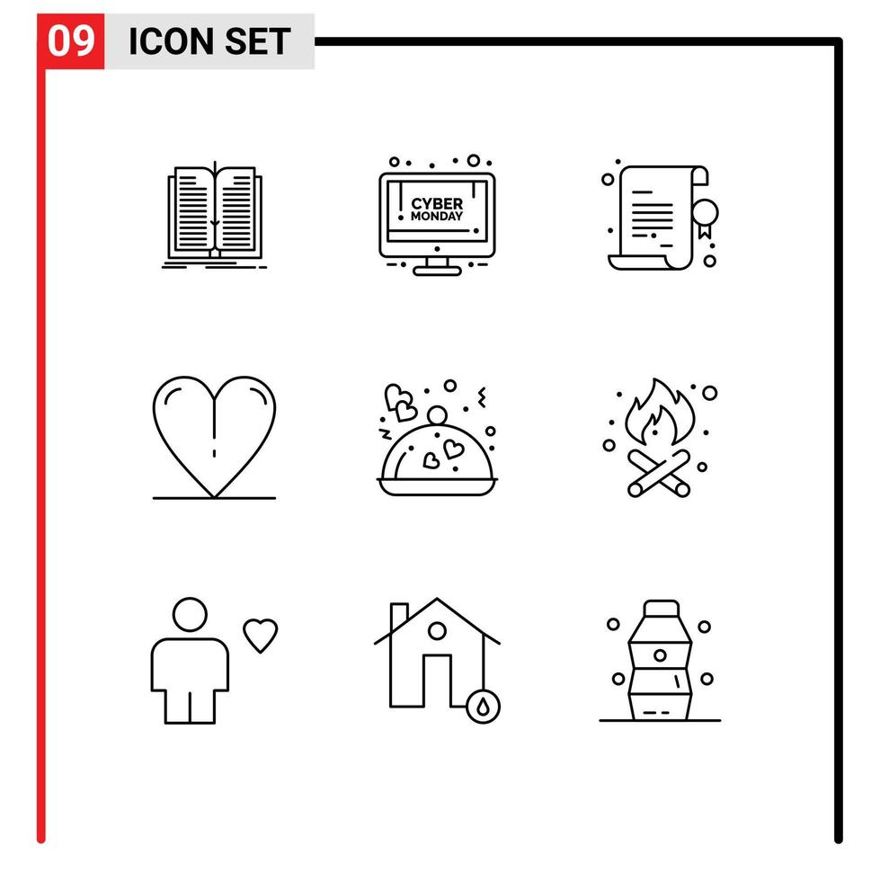 Modern Set of 9 Outlines and symbols such as romantic food back to school spring heart Editable Vector Design Elements