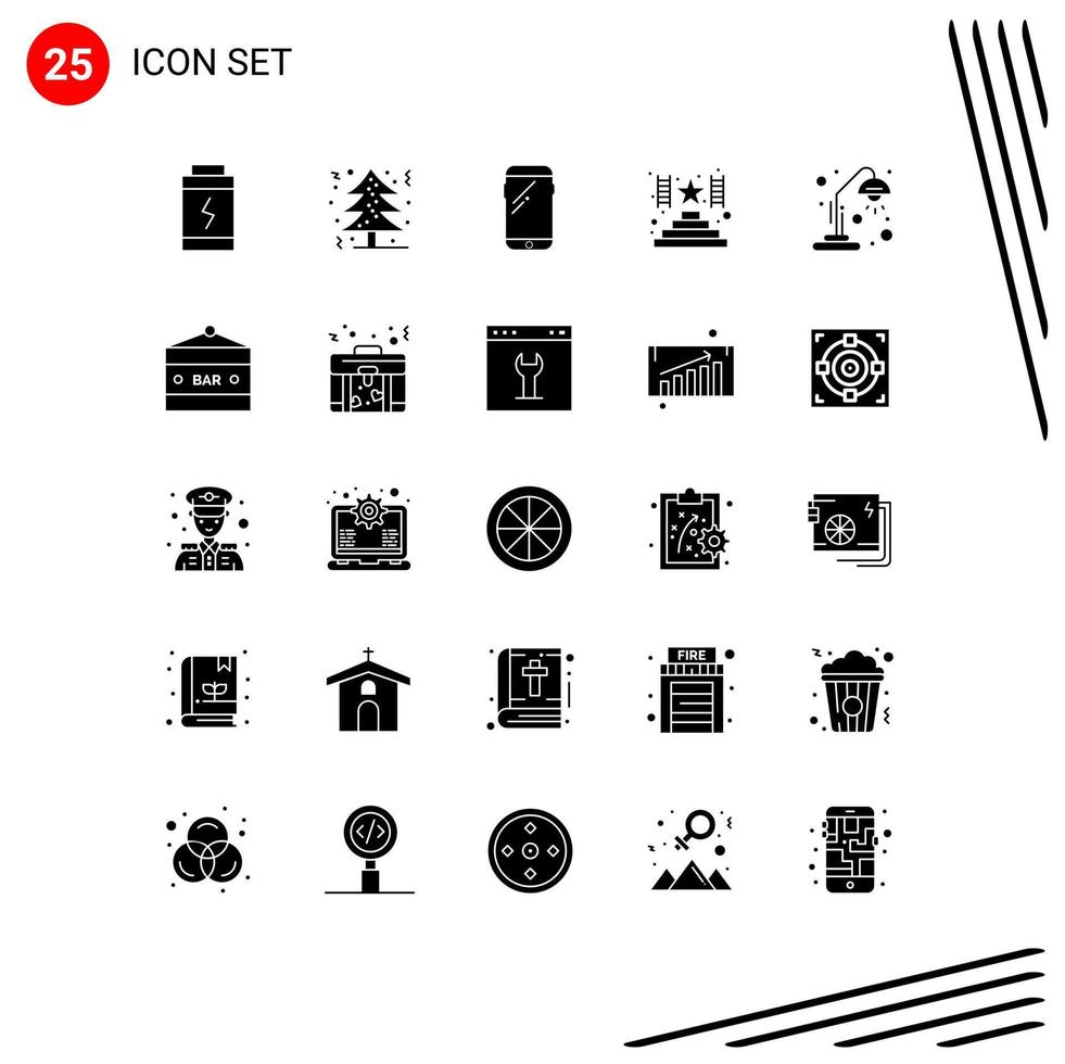 25 Universal Solid Glyph Signs Symbols of light school smart phone award climb Editable Vector Design Elements