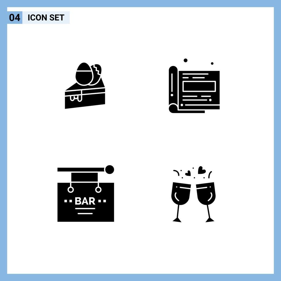 Group of 4 Modern Solid Glyphs Set for cake birthday egg office party Editable Vector Design Elements