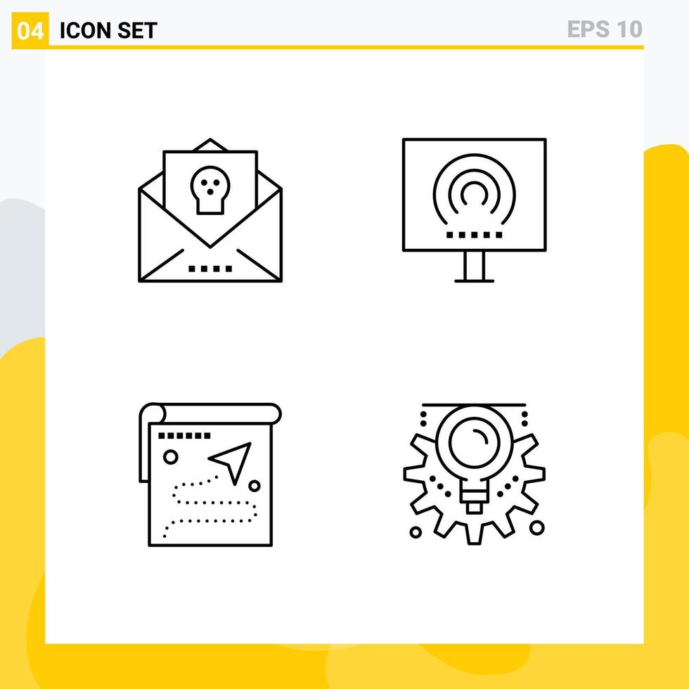 Stock Vector Icon Pack of 4 Line Signs and Symbols for bat letter stream holiday office route Editable Vector Design Elements