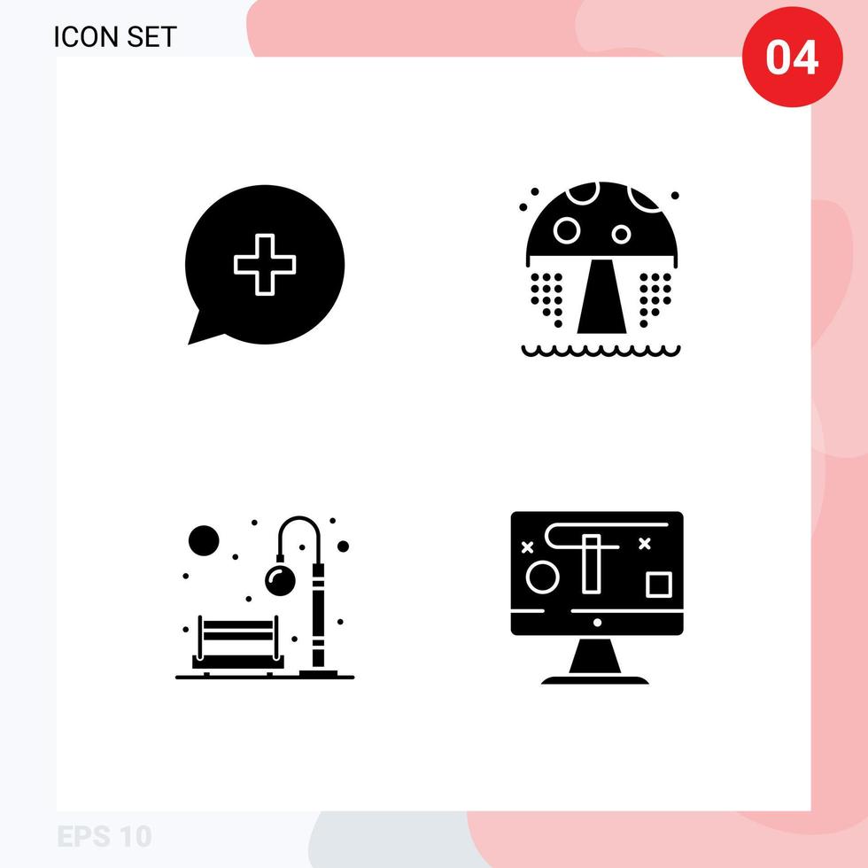 4 Thematic Vector Solid Glyphs and Editable Symbols of add park plus mushroom light Editable Vector Design Elements