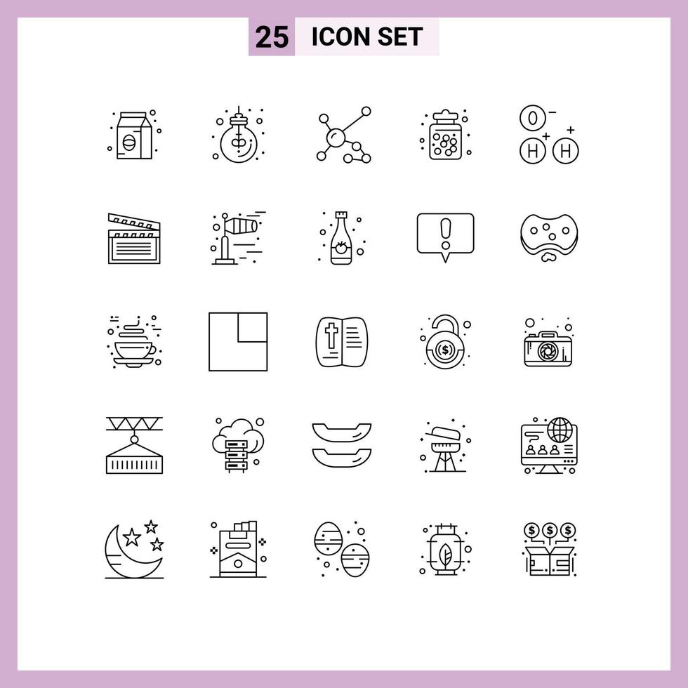 25 Universal Line Signs Symbols of food candy jar office candy dna Editable Vector Design Elements