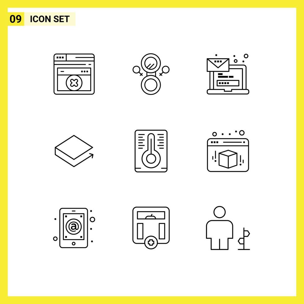 Mobile Interface Outline Set of 9 Pictograms of box temperature laptop lbry credits crypto Editable Vector Design Elements