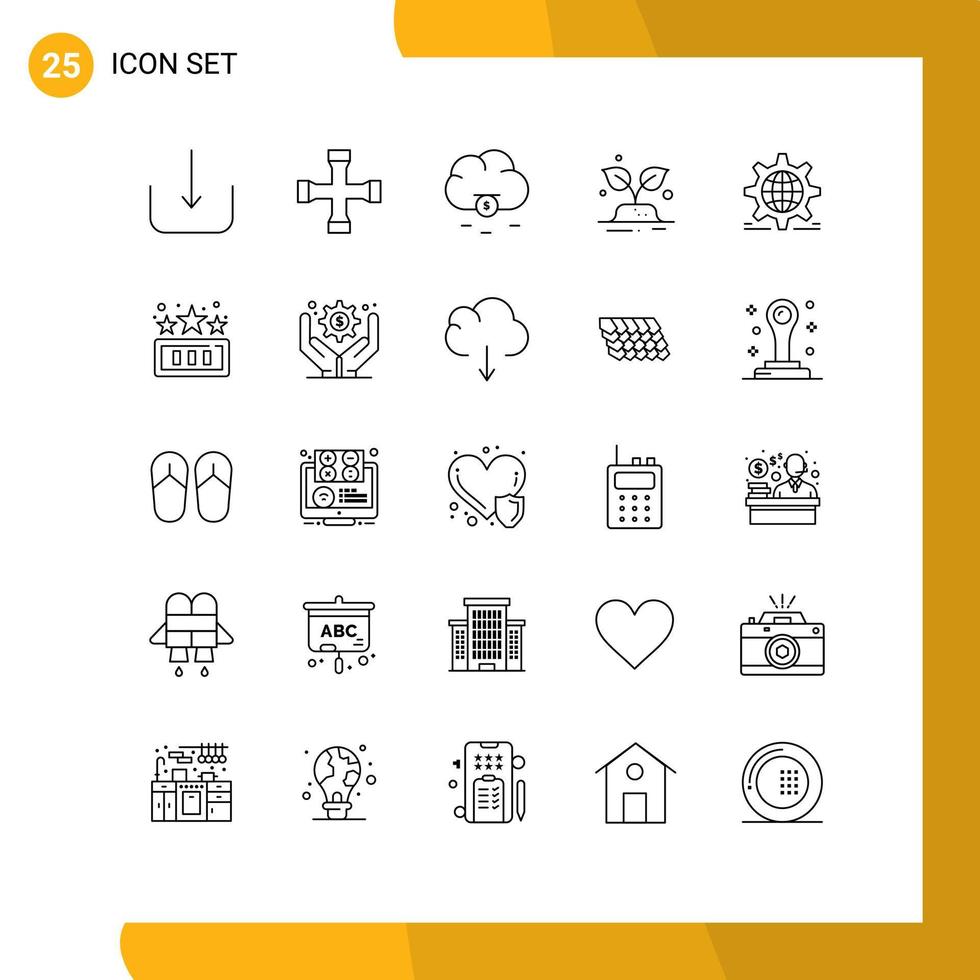 Modern Set of 25 Lines Pictograph of globe gear funding setting world Editable Vector Design Elements