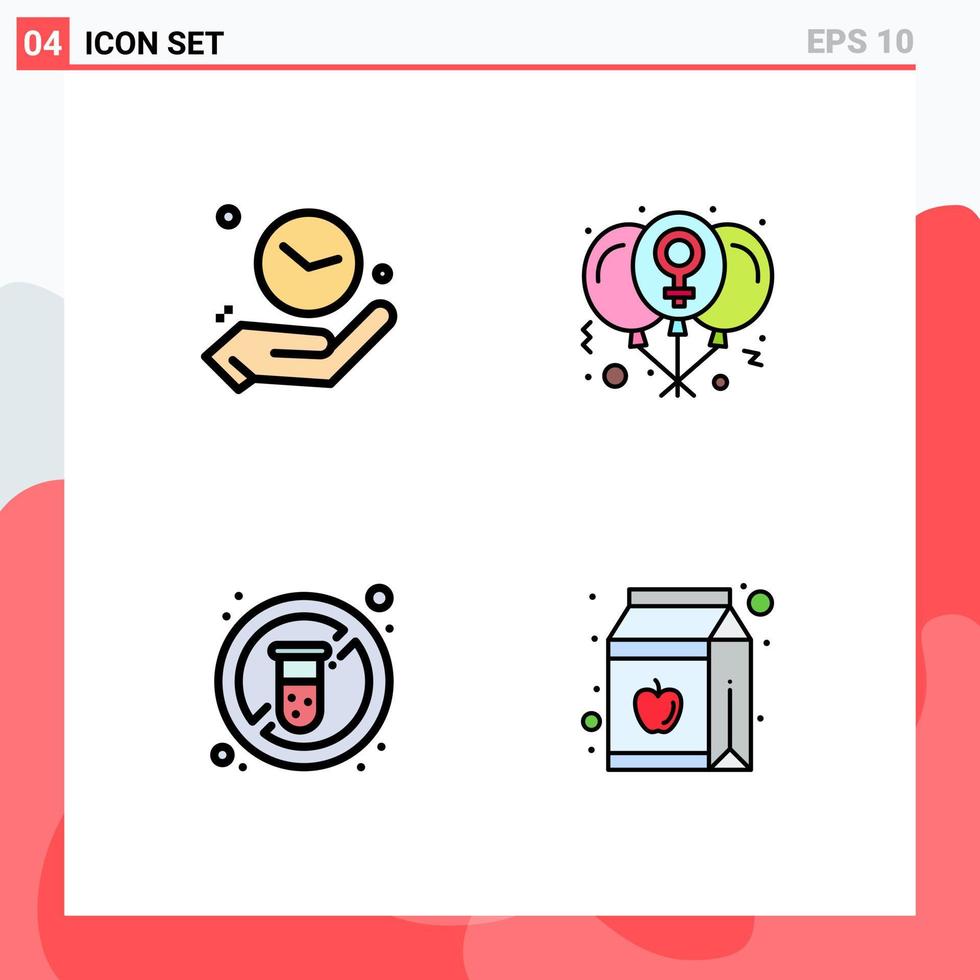 Stock Vector Icon Pack of 4 Line Signs and Symbols for clock diet time heart tube Editable Vector Design Elements