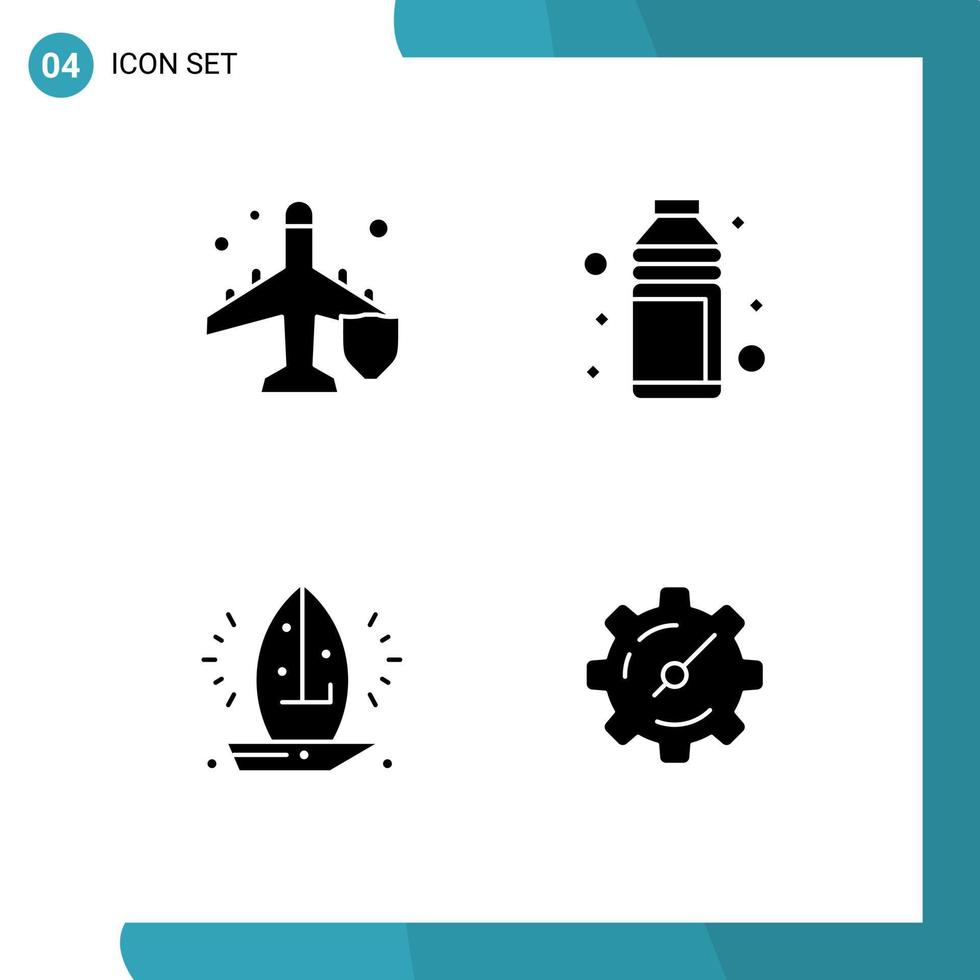4 Solid Glyph concept for Websites Mobile and Apps fly vacation protection bottle nautical Editable Vector Design Elements