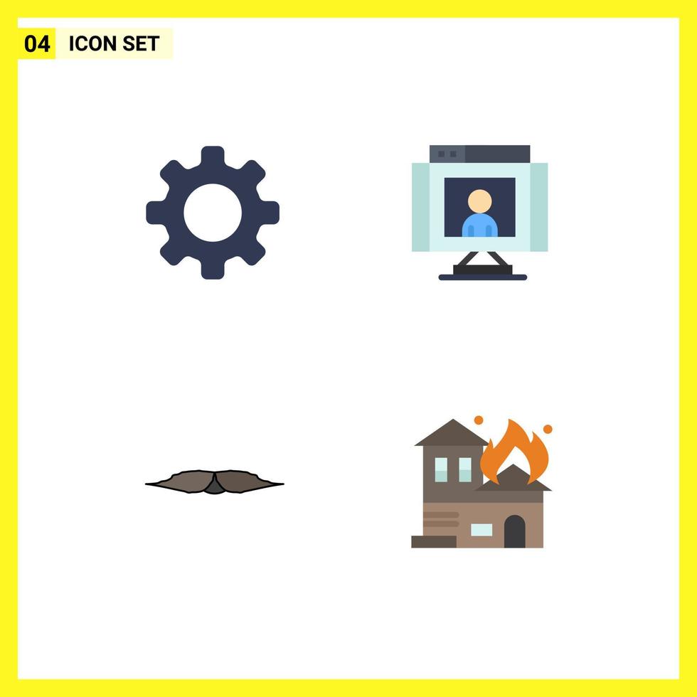 Modern Set of 4 Flat Icons Pictograph of basic moustache setting technology movember Editable Vector Design Elements