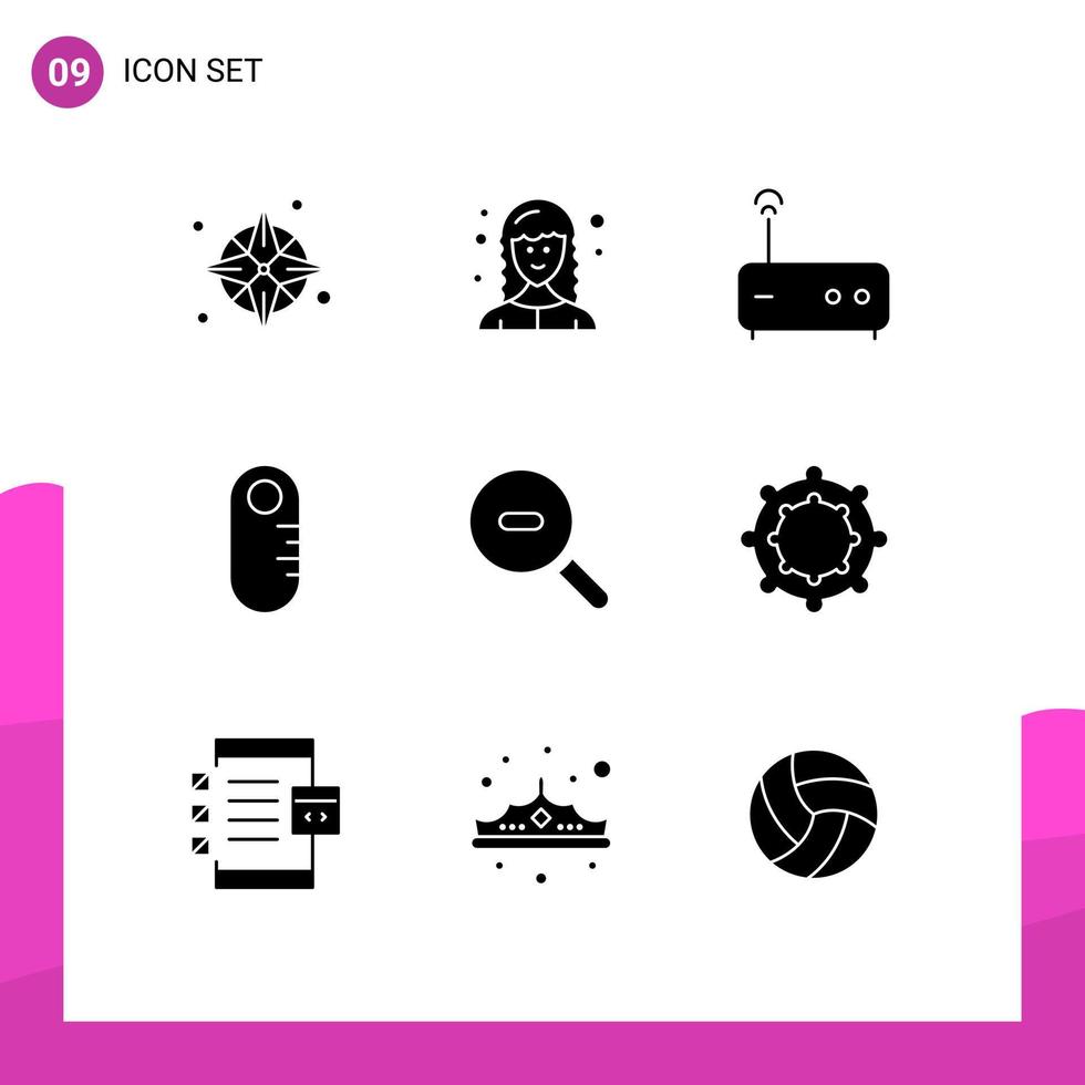 Stock Vector Icon Pack of 9 Line Signs and Symbols for baby research hub search ruler Editable Vector Design Elements