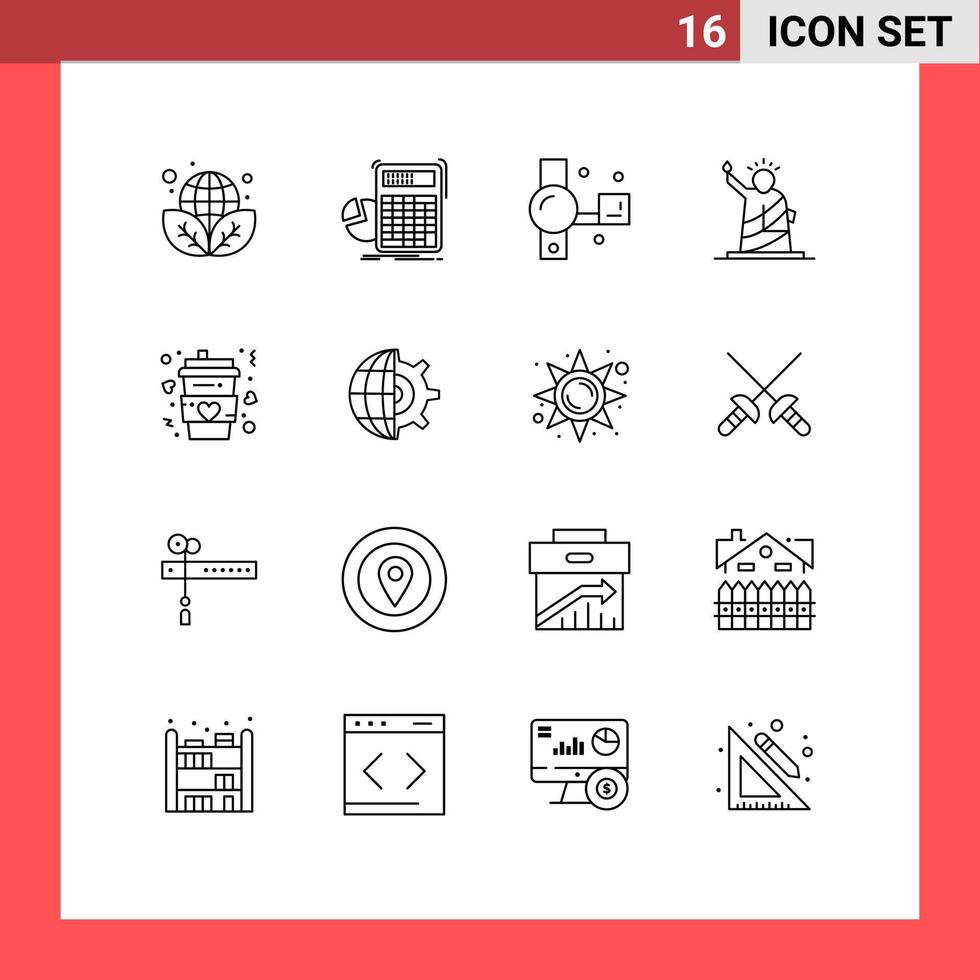 16 Thematic Vector Outlines and Editable Symbols of statue liberty graph landmarks recording Editable Vector Design Elements