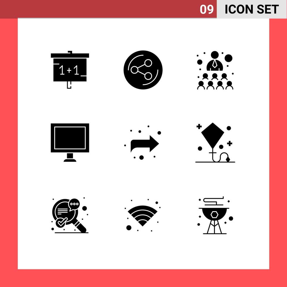 Mobile Interface Solid Glyph Set of 9 Pictograms of happy forward relationship arrow display Editable Vector Design Elements