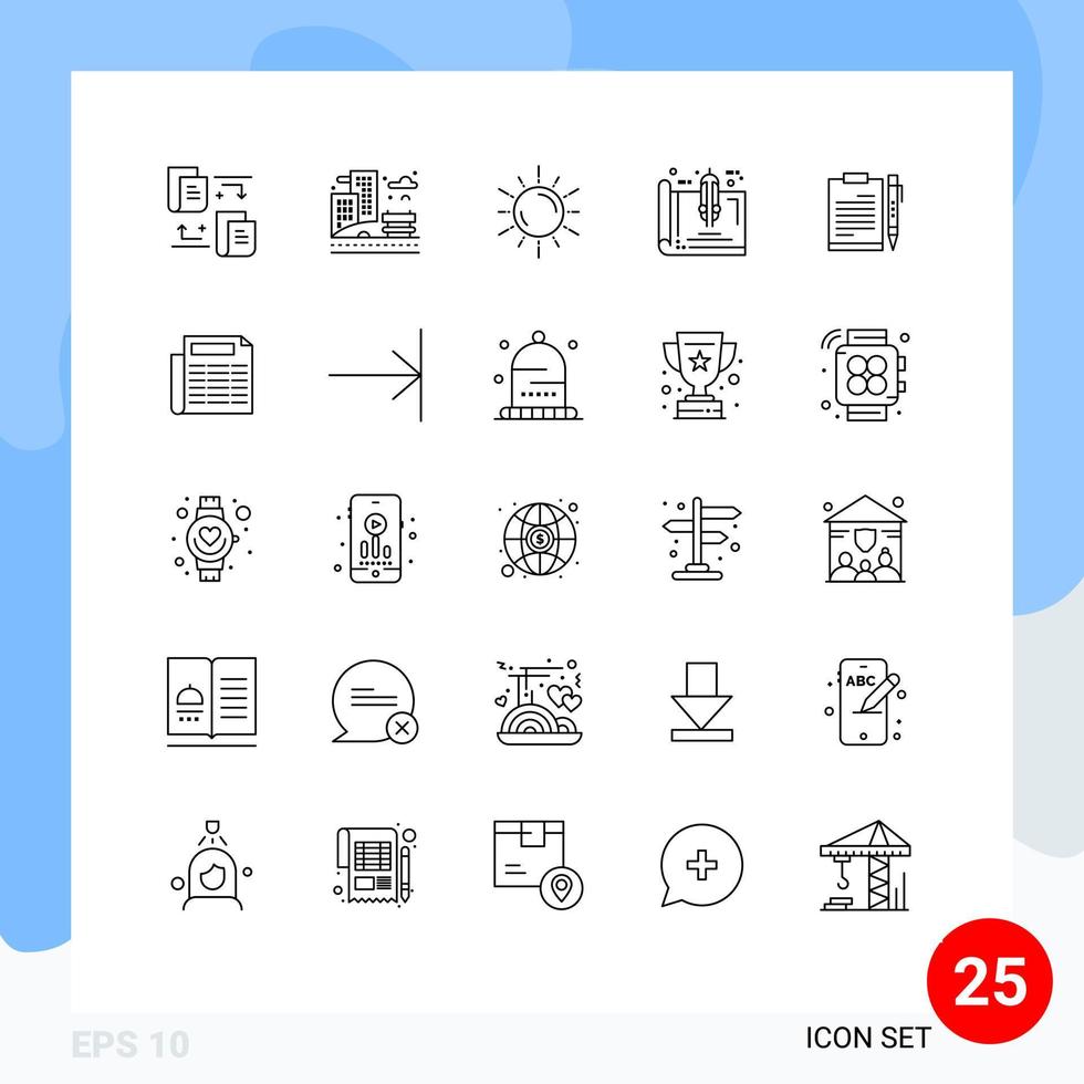 grupo de símbolos de iconos universales de 25 líneas modernas de herramientas de estado del espacio doméstico del documento elementos de diseño vectorial editables vector