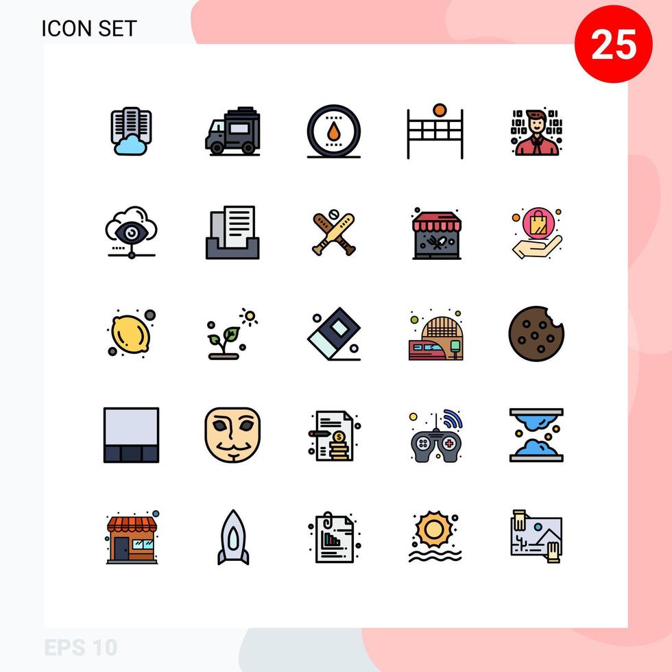 grupo de 25 colores planos de línea llena modernos establecidos para el desarrollo de programación elementos de diseño vectorial editables de pelota de voleibol de energía vector