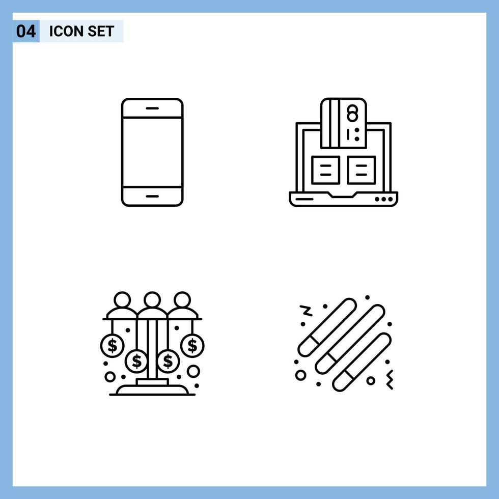 Pictogram Set of 4 Simple Filledline Flat Colors of computers payment hardware cash equity Editable Vector Design Elements