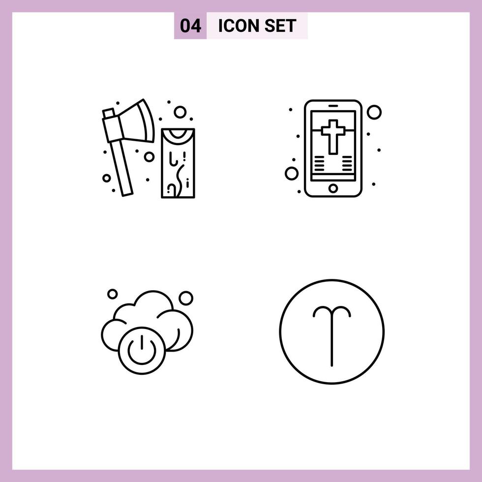 Line Pack of 4 Universal Symbols of axe cloud tool celebration technology Editable Vector Design Elements