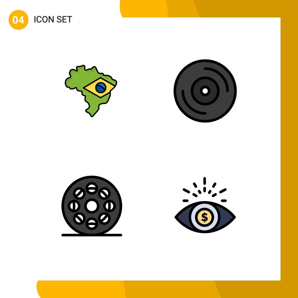 Group of 4 Modern Filledline Flat Colors Set for map video album media investment Editable Vector Design Elements