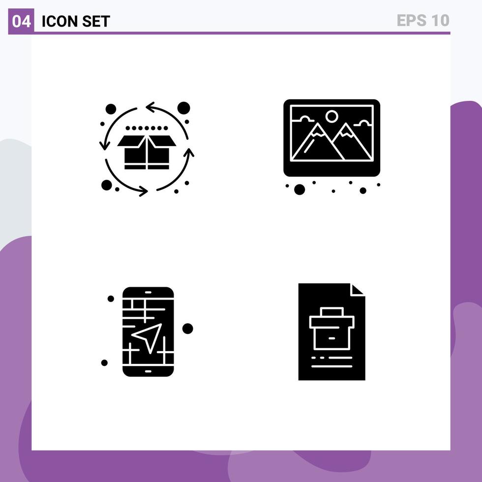 Universal Icon Symbols Group of 4 Modern Solid Glyphs of cycle app product cycle picture direction Editable Vector Design Elements