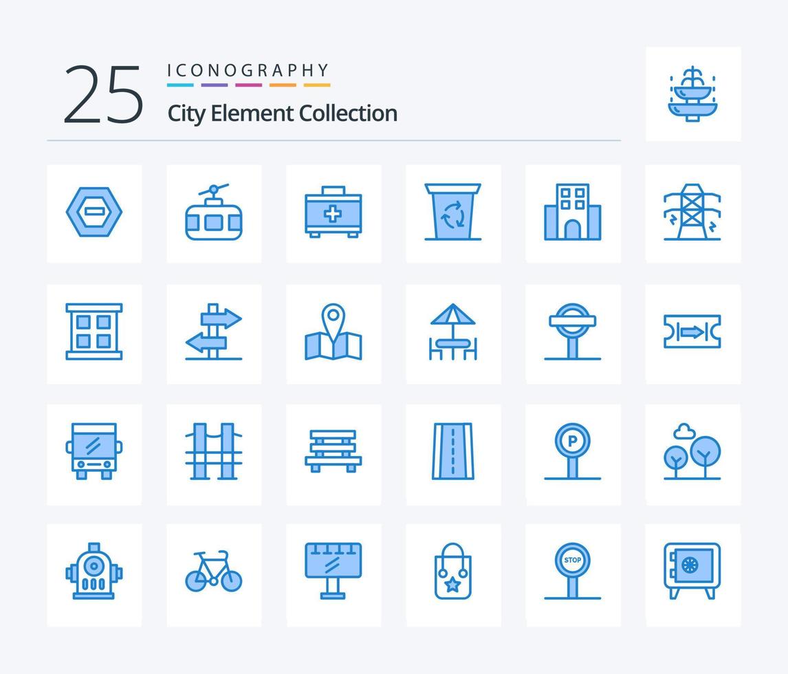 City Element Collection 25 Blue Color icon pack including journey. apartment. travel. journey. recycle been vector
