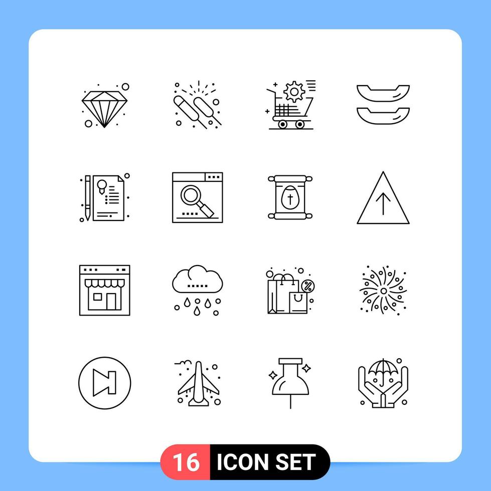 16 Universal Outlines Set for Web and Mobile Applications sign certificate cart kayak store Editable Vector Design Elements