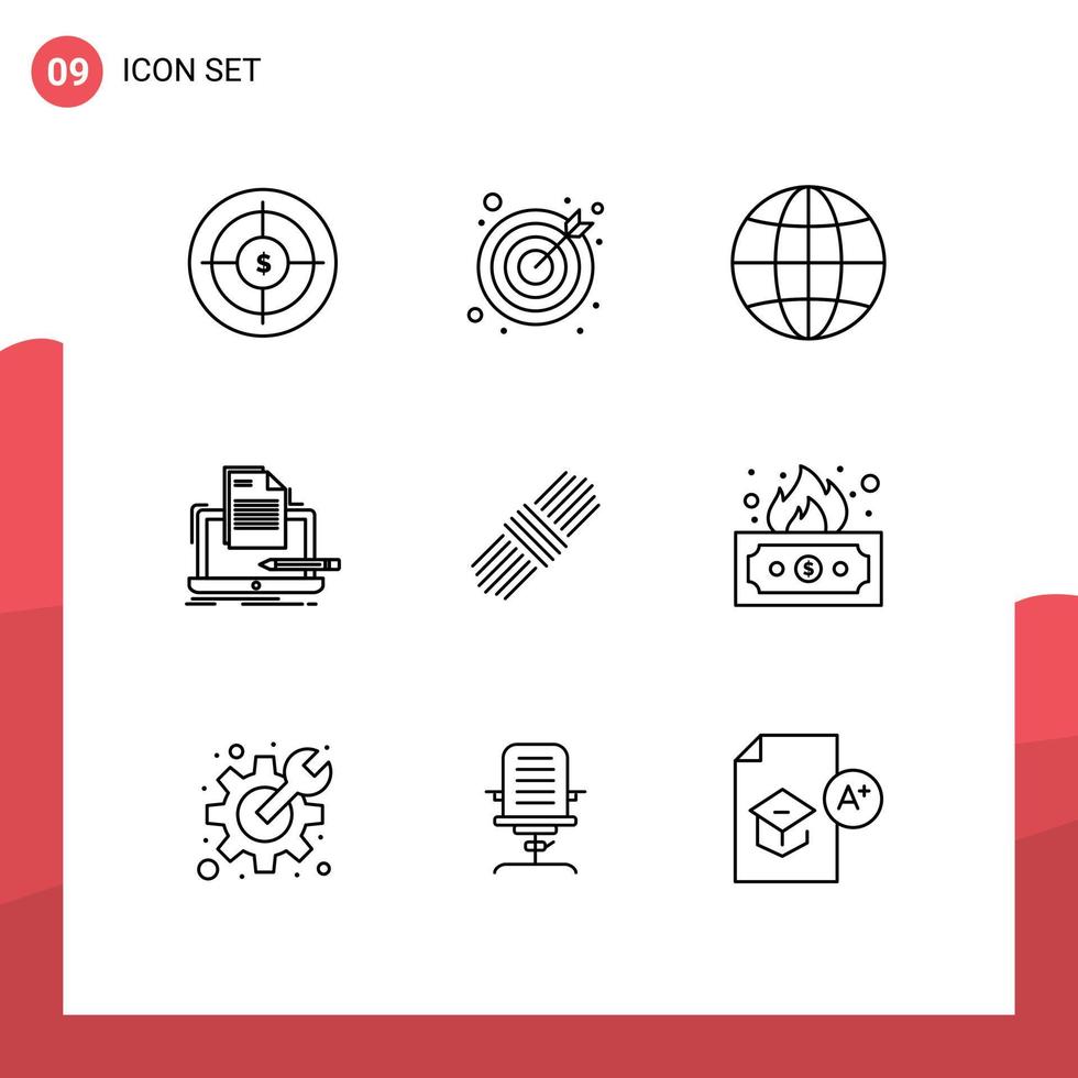 9 Universal Outlines Set for Web and Mobile Applications pack paper earth list coding Editable Vector Design Elements