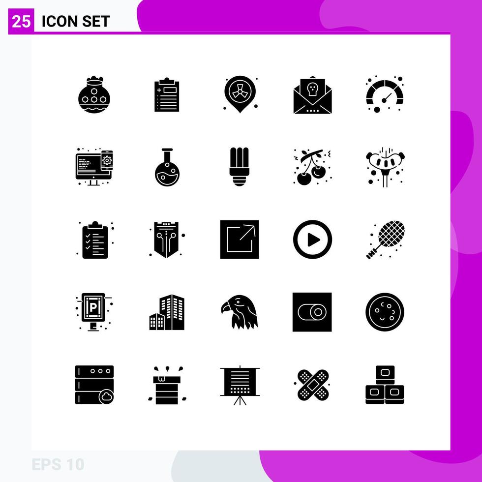 Set of 25 Vector Solid Glyphs on Grid for horror halloween medicine event waste Editable Vector Design Elements