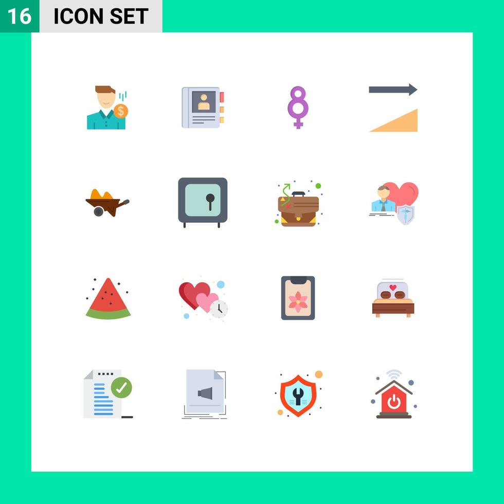 Modern Set of 16 Flat Colors and symbols such as wheelbarrow sort book ascending symbol Editable Pack of Creative Vector Design Elements