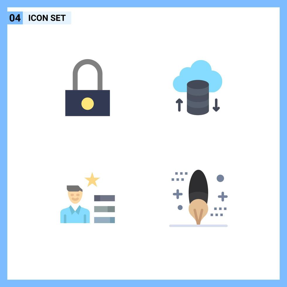 4 User Interface Flat Icon Pack of modern Signs and Symbols of lock personal cloud hosting find job coding Editable Vector Design Elements