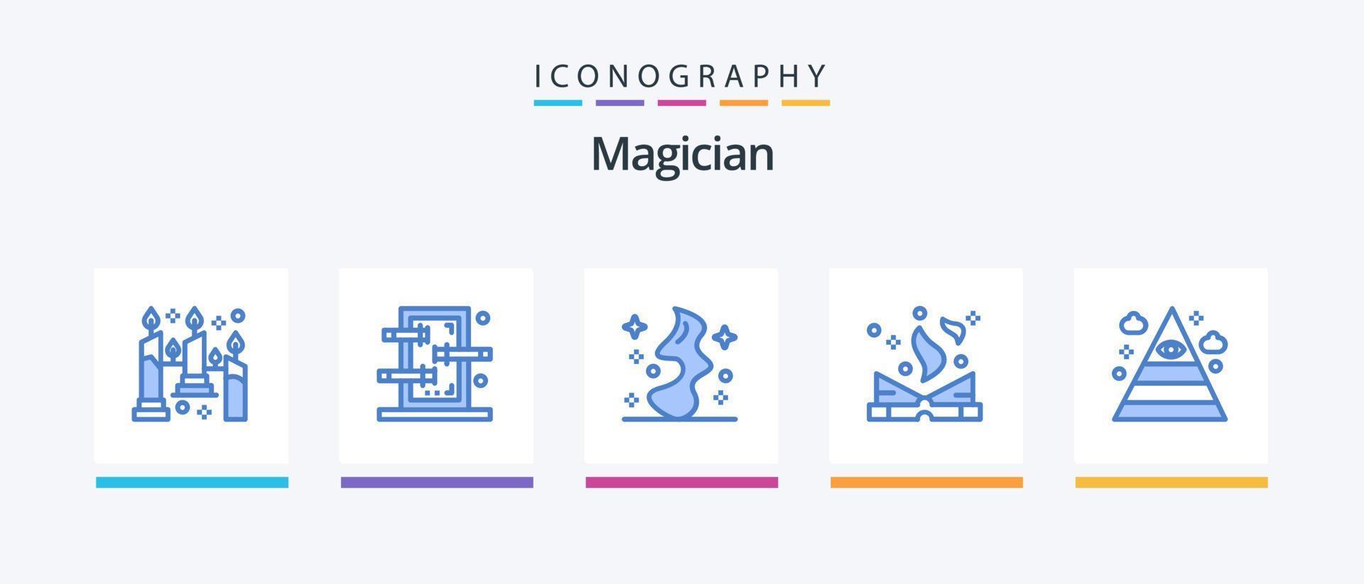 Magician Blue 5 Icon Pack Including illuminati. spell book. magic. magic. book. Creative Icons Design vector