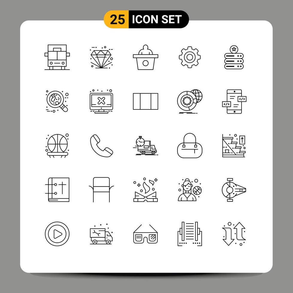 Set of 25 Modern UI Icons Symbols Signs for server data conference wheel general Editable Vector Design Elements