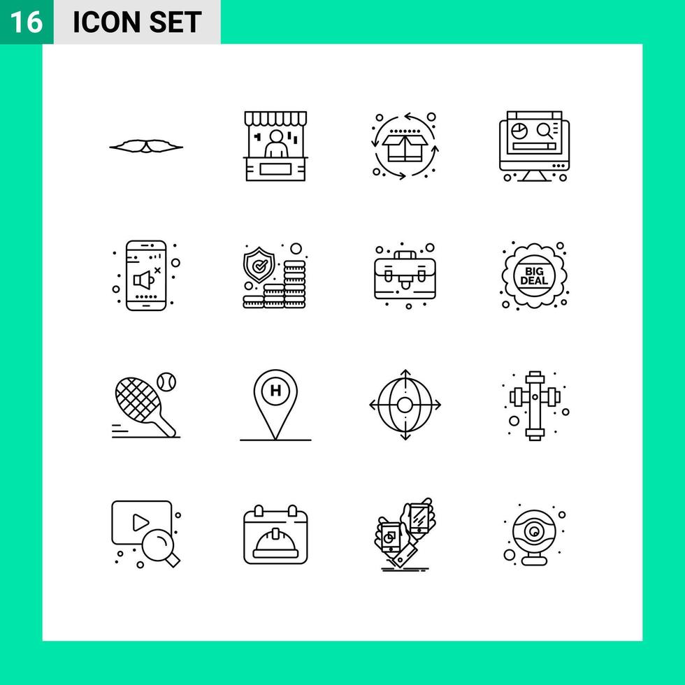 User Interface Pack of 16 Basic Outlines of graph computer commerce product cycle life cycle Editable Vector Design Elements