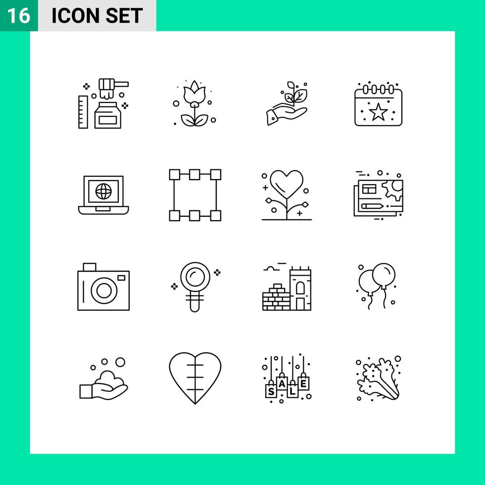 Modern Set of 16 Outlines and symbols such as world party growth date birthday Editable Vector Design Elements