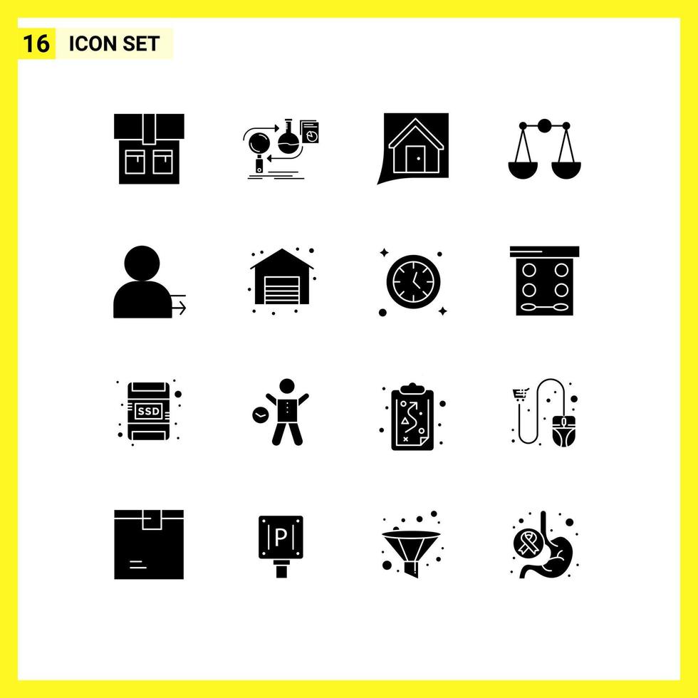 Pictogram Set of 16 Simple Solid Glyphs of left man contact us scales balance Editable Vector Design Elements