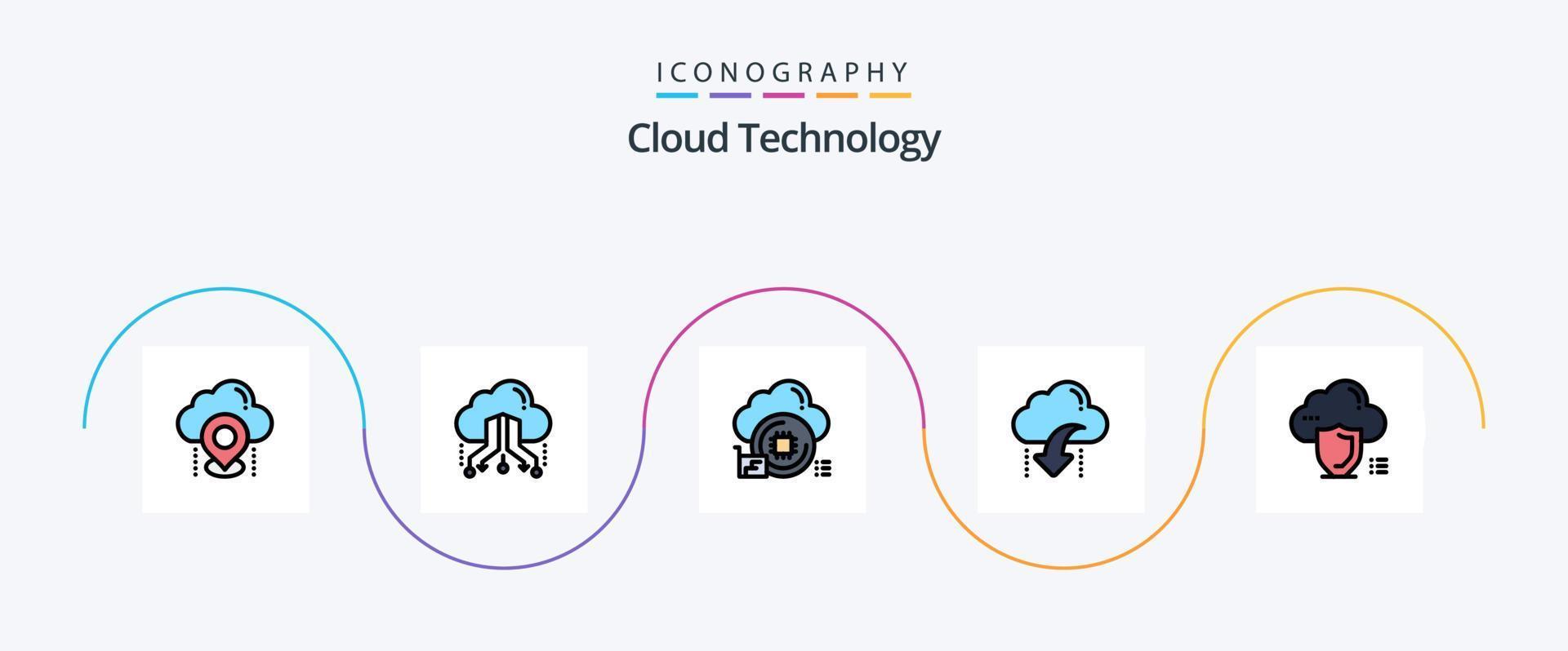 Cloud Technology Line Filled Flat 5 Icon Pack Including arrow. cloud. network. download. chip vector